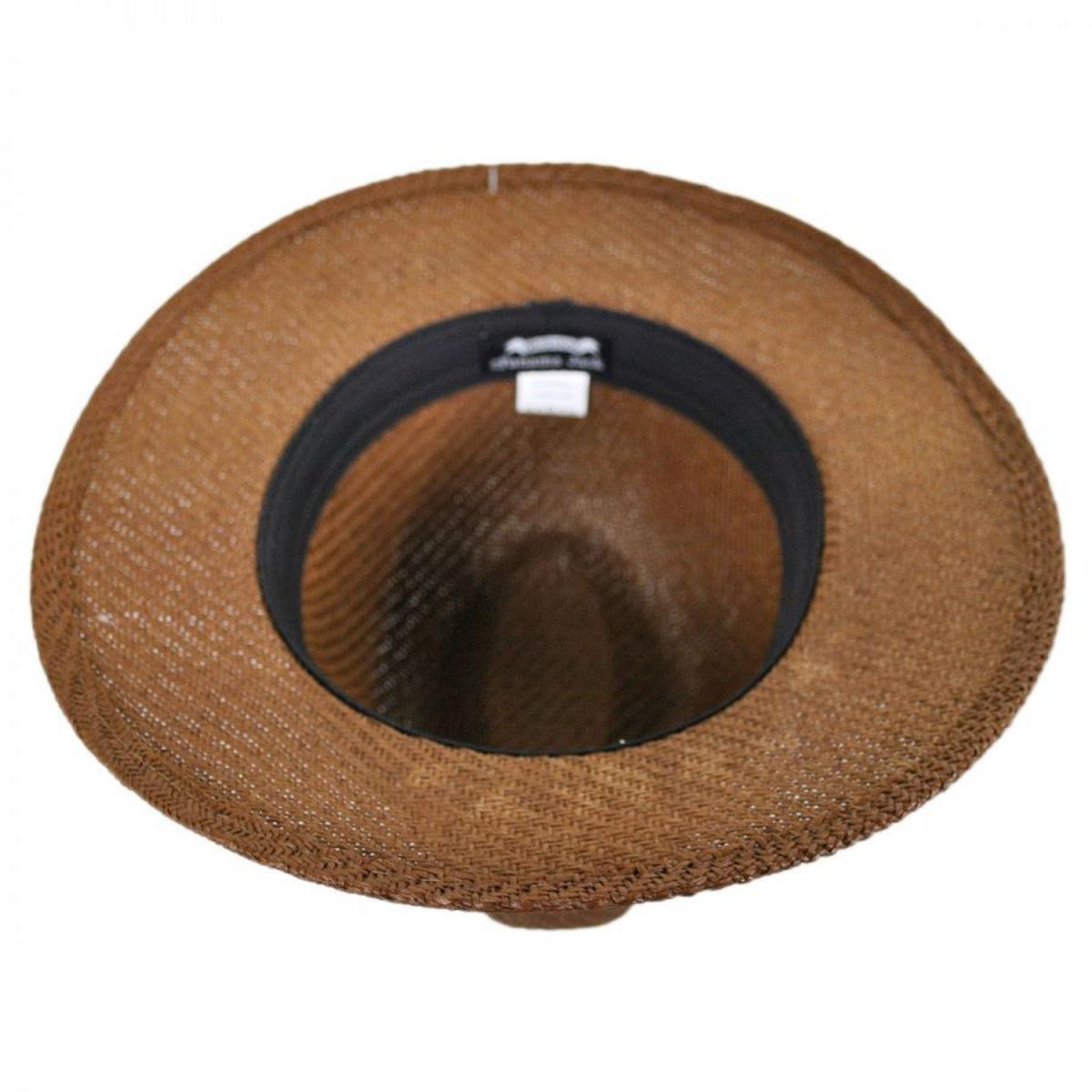 Panama Jack | Ribbon Toyo Straw Safari Fedora Hat | 126399 | under | BROWN
