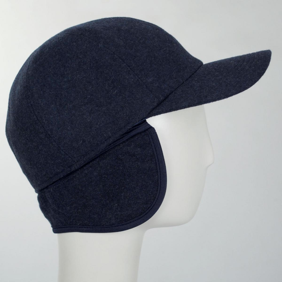 Wigens Caps | Melton Wool Earflap Baseball Cap | 223005 | detailone | BLUE MELANGE