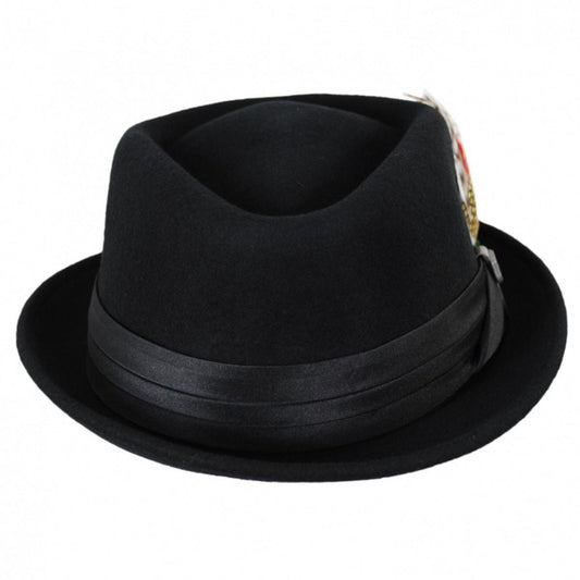BRIXTON HATS | Stout Wool Felt Diamond Crown Fedora Hat - Black | 135602BLK | front | BLACK