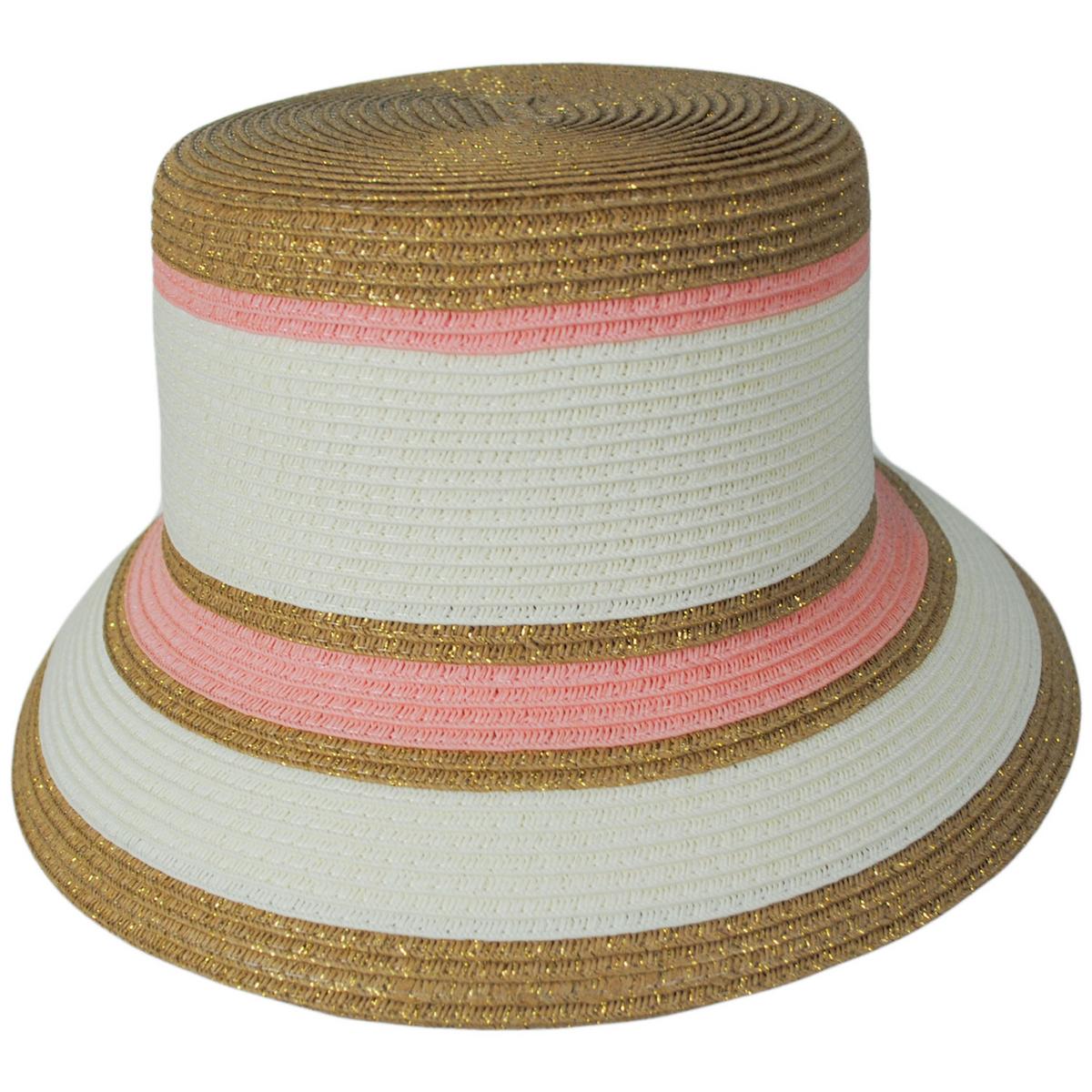 San Diego Hat Company | Las Palmas Striped Toyo Straw Bucket Hat | 103676 | front | PINK STRIPE