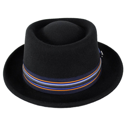 Stacy Adams | Porkie Wool Felt Pork Pie Hat | 130422 | front | BLACK/BLUE
