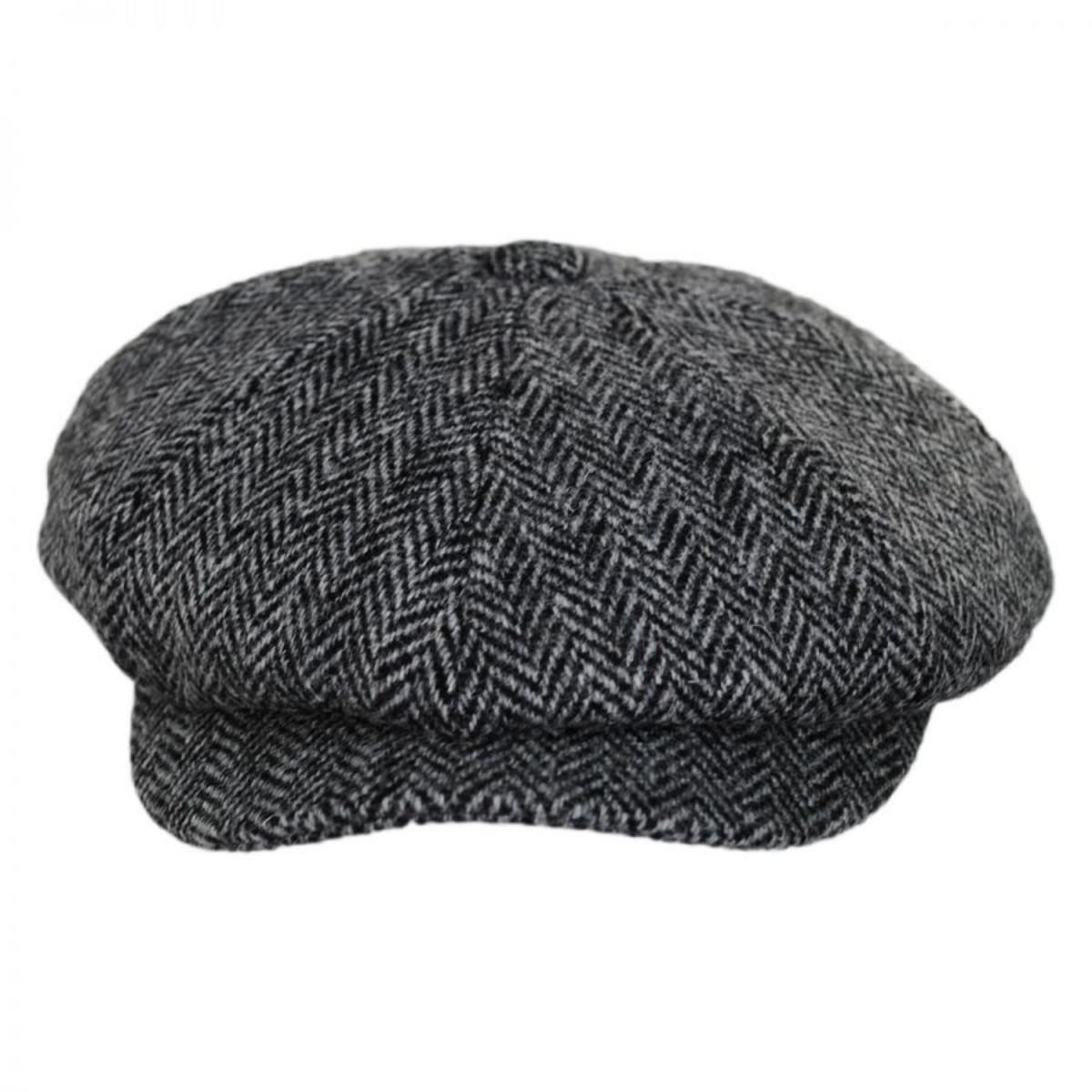 Jaxon & James | Castlebay Harris Tweed Wool Newsboy Cap | 170000 | front | BLACK/GREY