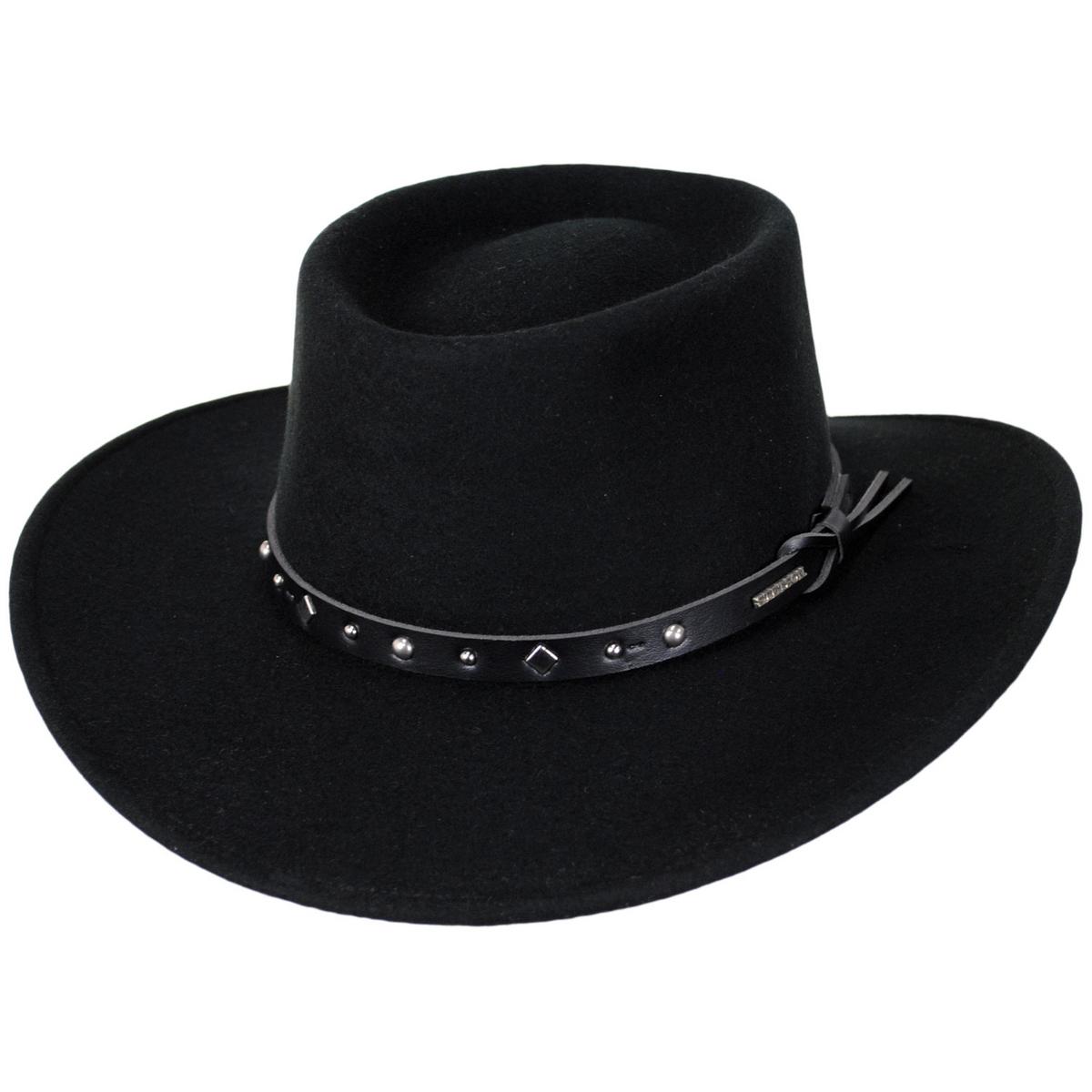 Stetson | Black Hawk Crushable Wool Felt Gambler Cowboy Hat | 130698 | lead | BLACK