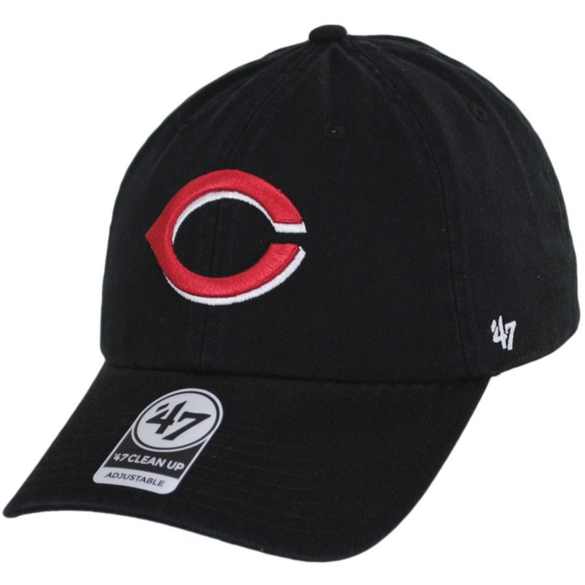 47 Brand | Cincinnati Reds MLB Clean Up Strapback Baseball Cap Dad Hat | 203215 | lead | BLACK