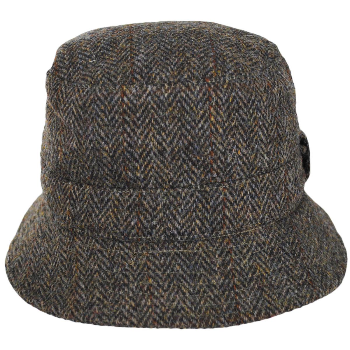 Failsworth | Grouse Harris Tweed Wool Overcheck Herringbone Bucket Hat | 185350 | front | TAN