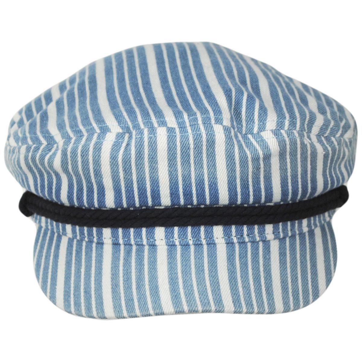 BRIXTON HATS | Striped Cotton Fiddler Cap | 181319 | front | DENIM STRIPE