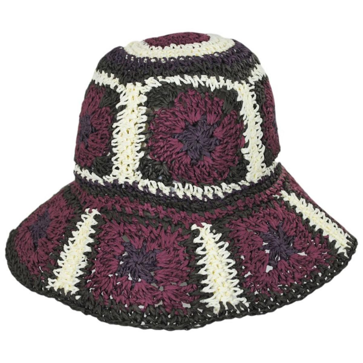 Peter Grimm | Fergie Granny Square Hand Crochet Toyo Straw Bucket Hat
