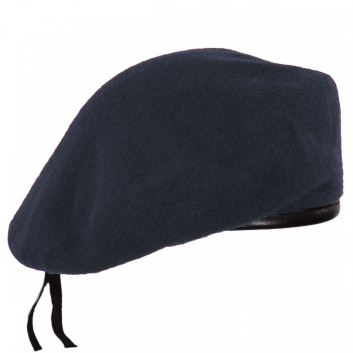 Village Hat Shop | Wool Military Beret with Lambskin Band | 151106 | lead | NAVY