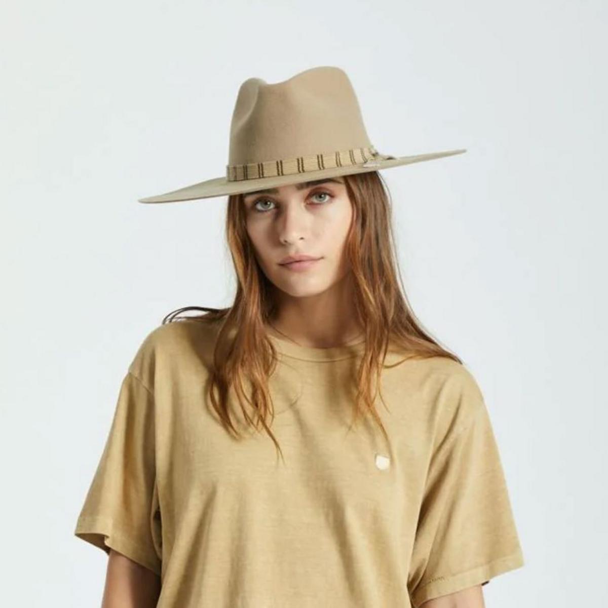 BRIXTON HATS | Leigh Wool Felt Wide Brim Fedora Hat | 123932 | lsfone | SAND