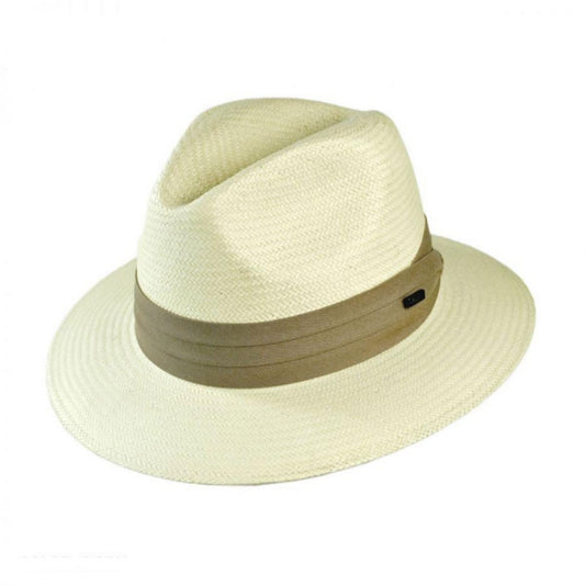 Jaxon Hats | Toyo Straw Safari Fedora Hat - Khaki Band | 129914 | lead | IVORY