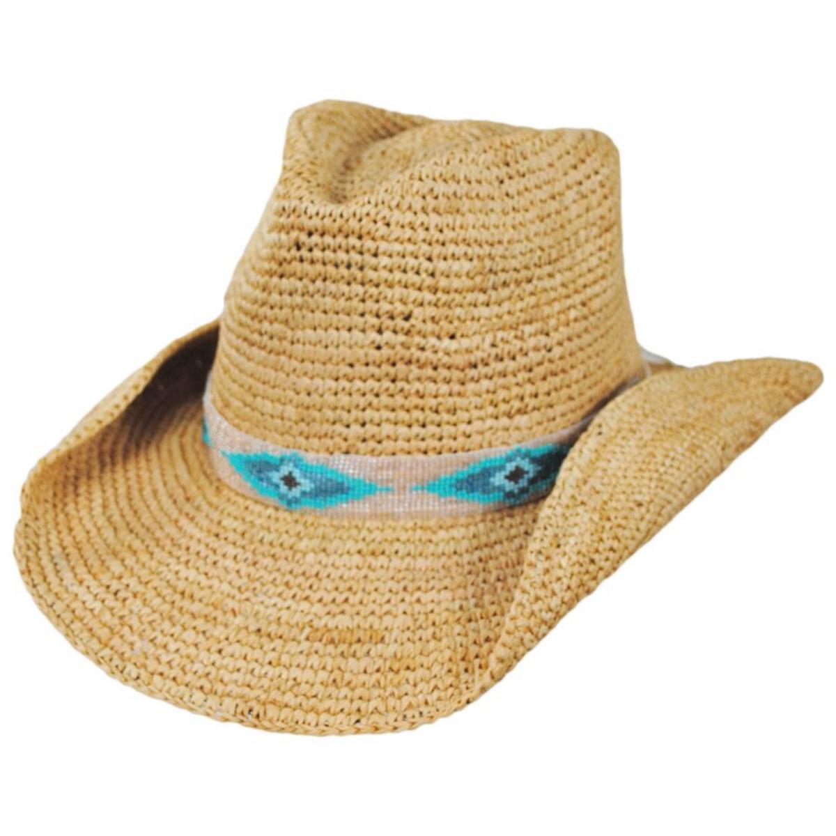 NIKKI BEACH | Blue Jaye Raffia Crochet Western Hat | 102733 | lead | NATURAL