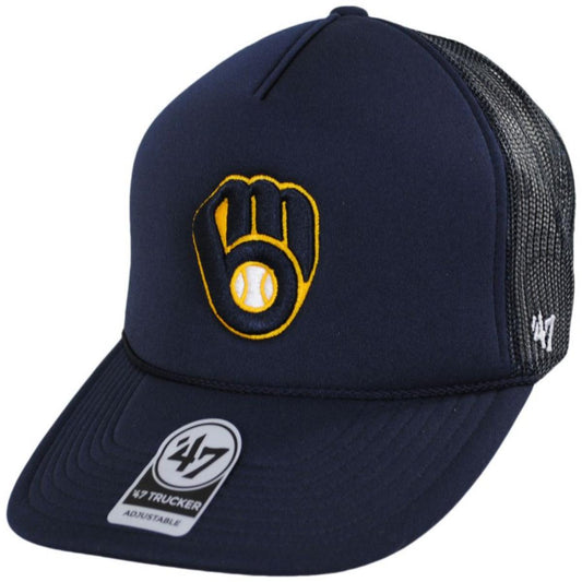 47 Brand | Milwaukee Brewers MLB Foam Mesh Trucker Snapback Baseball Cap | 203208 | lead | NAVY