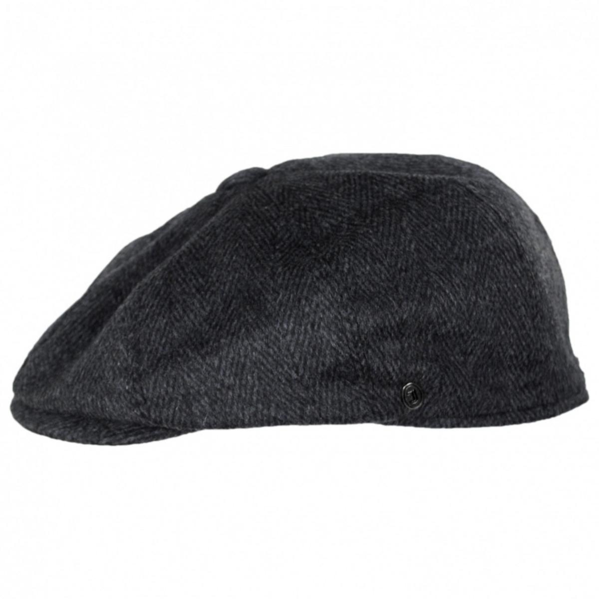 Jaxon Hats | Large Herringbone Wool Blend Newsboy Cap | 167781 | profile | CHARCOAL
