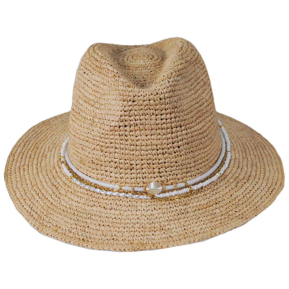 NIKKI BEACH | Arielle Raffia Straw Fedora Hat | 102658 | front | NATURAL