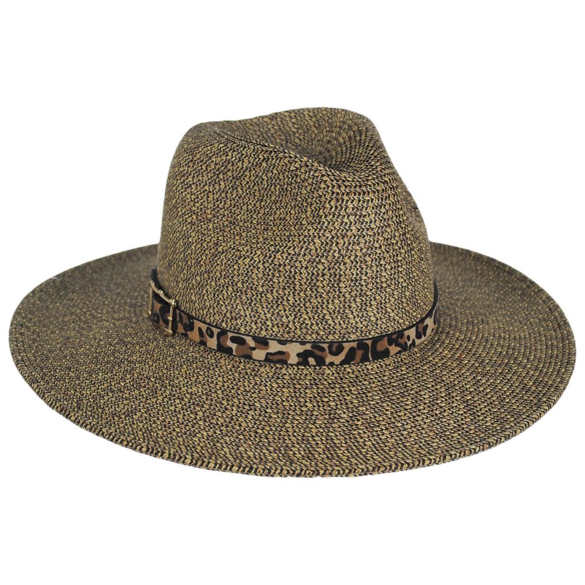 Leopard Band Toyo Straw Safari Fedora Hat – Village Hat Shop display picture 2
