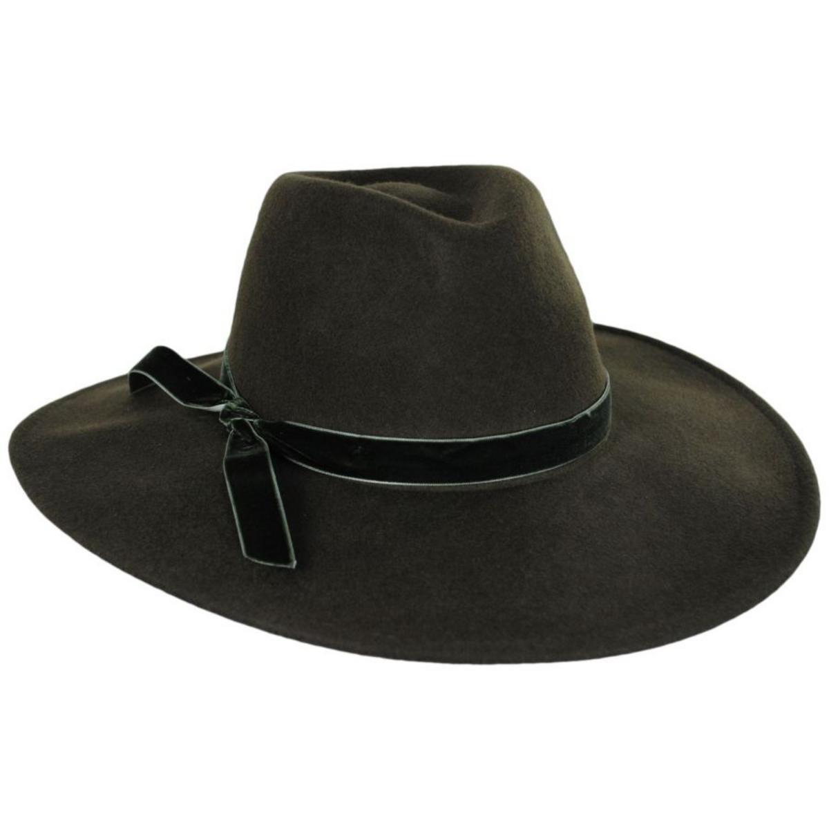 Scala | Calista Wide Brim Wool Felt Fedora Hat | 123420 | lead | FOREST