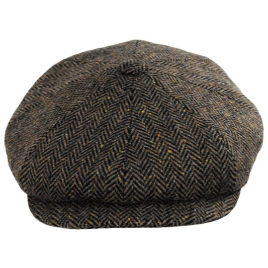 City Sport Caps | Herringbone Donegal Tweed Wool Newsboy Cap | 175111 | front | COGNAC