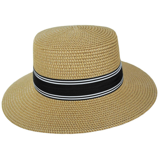 Toucan Collection | Stripe Sailor Toyo Straw Dress Hat - Made to Order | 121646 | front | NATURAL/BLACK