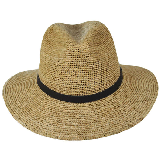 Scala | Tulum Hand Crocheted Raffia Safari Fedora Hat | 126238 | front | NATURAL