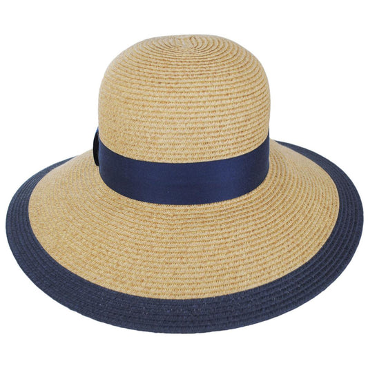 Toucan Collection | Two-Tone Twill Toyo Straw Dress Hat - Made to Order | 121643 | front | NATURAL/BLUE