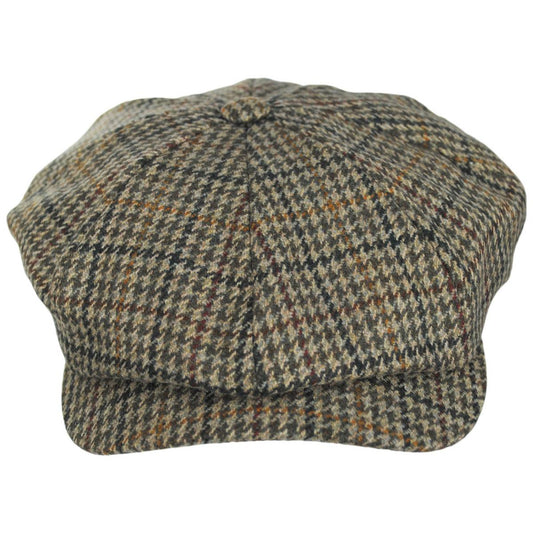 Wigens Caps | Wool Houndstooth Newsboy Cap | 161973 | front | OLIVE