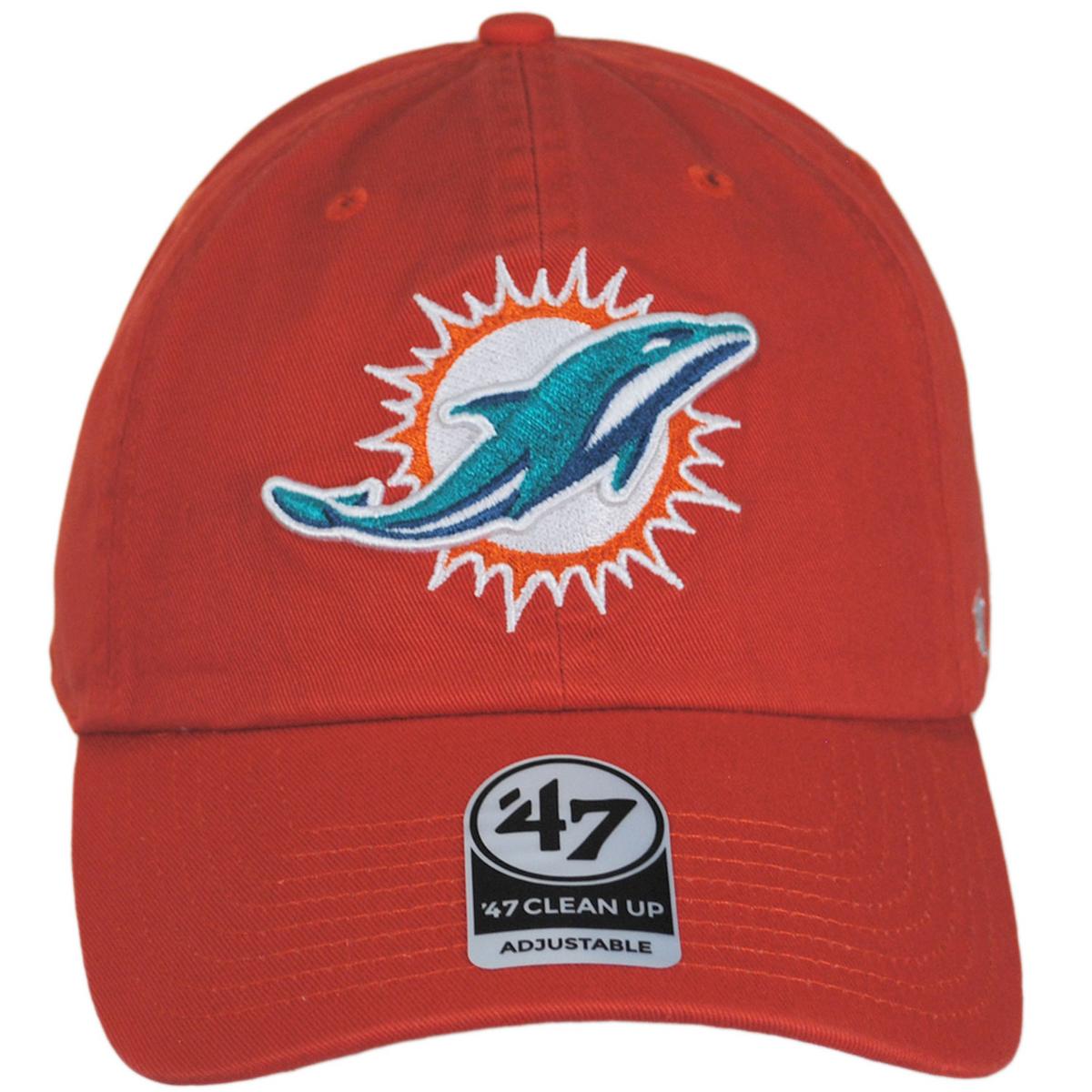 47 Brand | Miami Dolphins NFL Clean Up Strapback Baseball Cap Dad Hat | 203870 | front | ORANGE