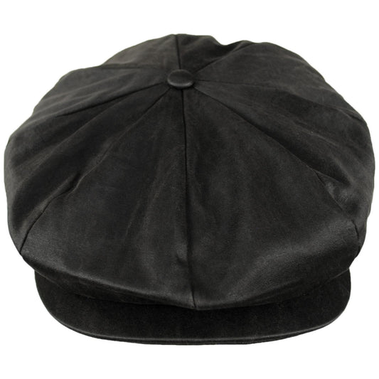 BRIXTON HATS | Brood Baggy Cotton Vegan Leather Newsboy Cap | 161585 | front | BROWN FAUX LEATHER