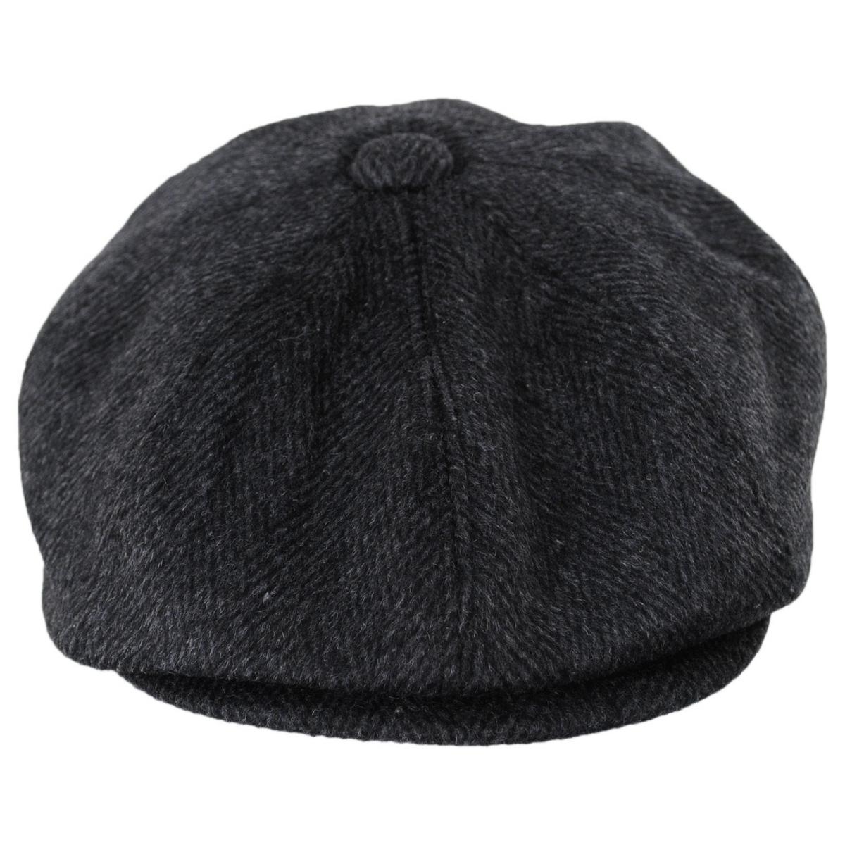 Jaxon Hats | Wholesale Large Herringbone Wool Blend Newsboy Cap B2B Pre-Pack | B2B167781 | front | CHARCOAL