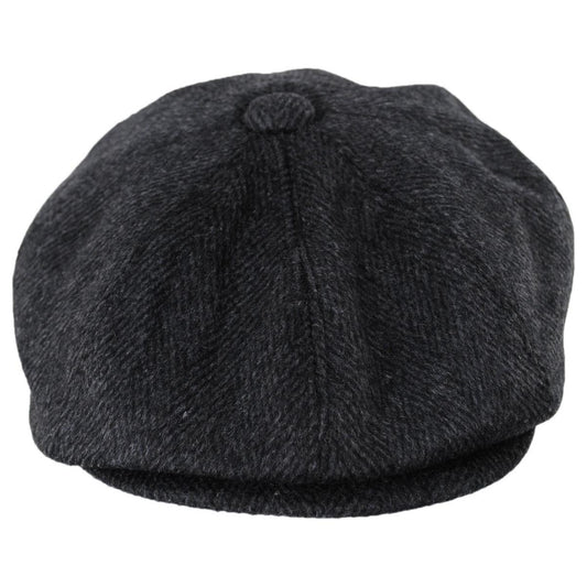 Jaxon Hats | Wholesale Large Herringbone Wool Blend Newsboy Cap B2B Pre-Pack | B2B167781 | front | CHARCOAL