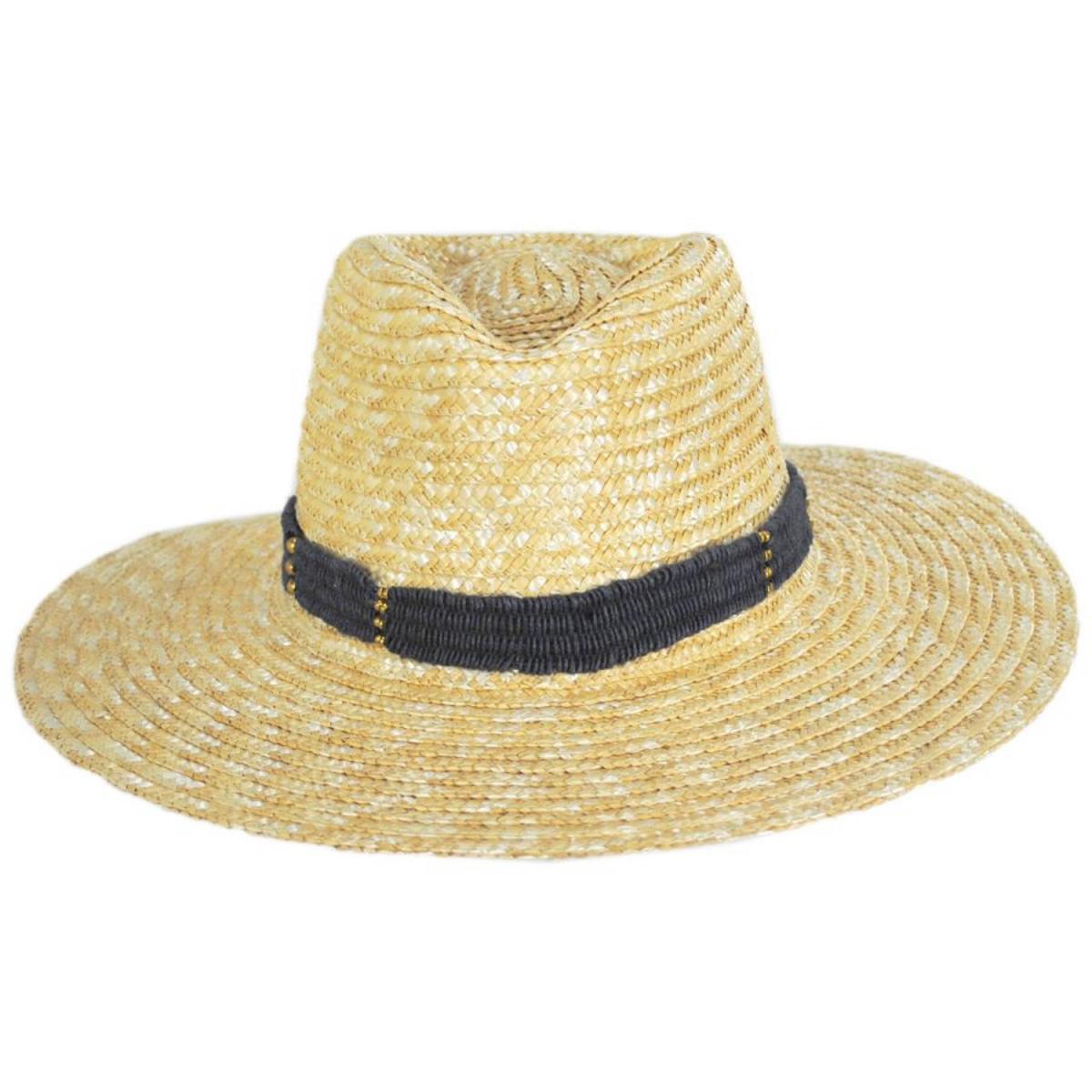 NIKKI BEACH | Alessia Milan Straw Fedora Hat | 102796 | front | NATURAL/NAVY