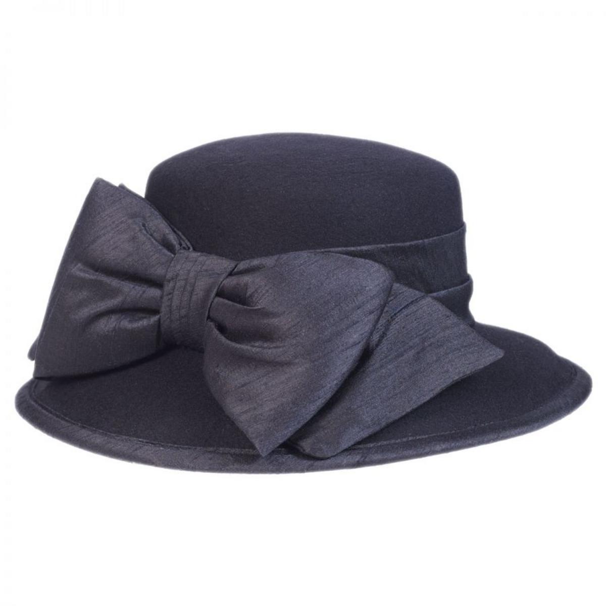 Toucan Collection | Silk Bow Wool Felt Lampshade Hat - Made to Order | 125832 | lead | BLACK