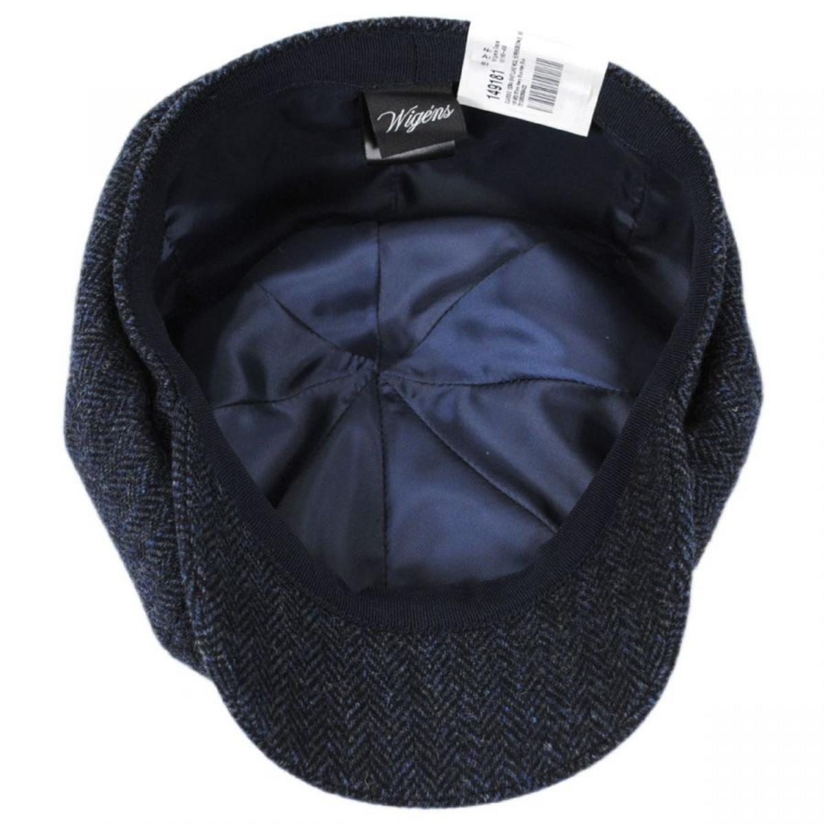 Wigens Caps | Classic Shetland Wool Herringbone Newsboy Cap | 161952 | under | NAVY