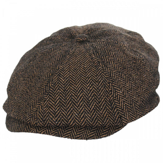 BRIXTON HATS | Brood Herringbone Wool Blend Newsboy Cap | 161512 | lead | BROWN/KHAKI