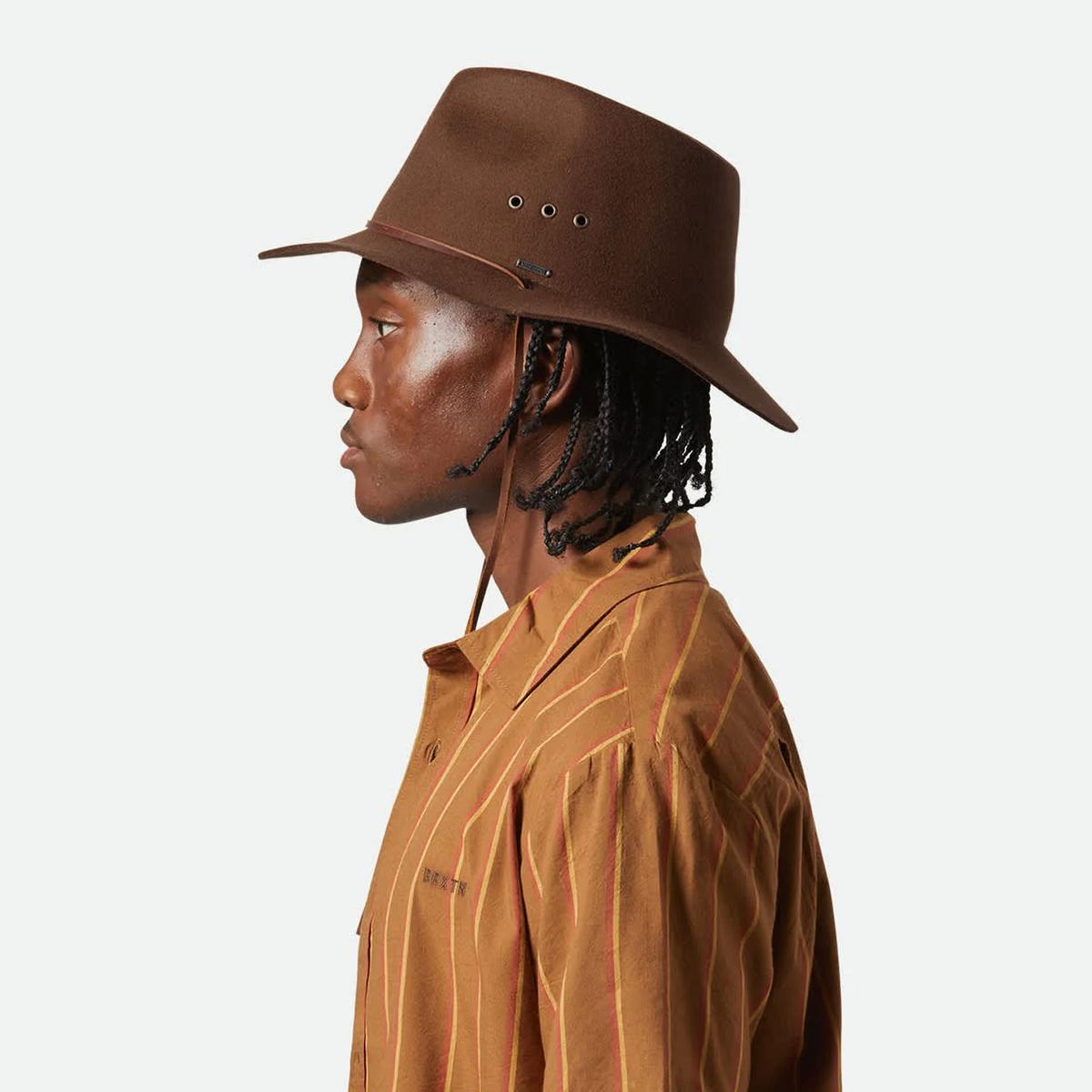 BRIXTON HATS | Wesley Weather Guard Wool Felt Packable Fedora Hat | 135609 | lsmone | COFFEE