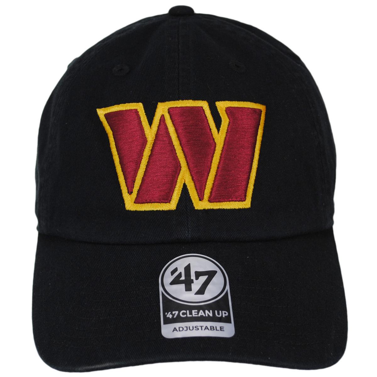 47 Brand | Washington Commanders NFL Clean Up Strapback Baseball Cap Dad Hat | 203560 | front | BLACK