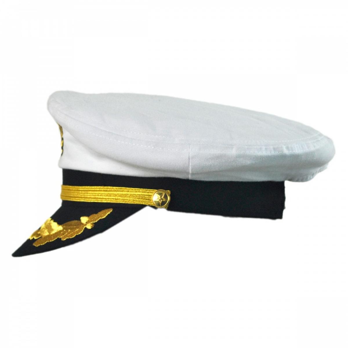 Village Hat Shop | Deluxe Adjustable Yacht Captain Cap | 180500 | profile | WHITE