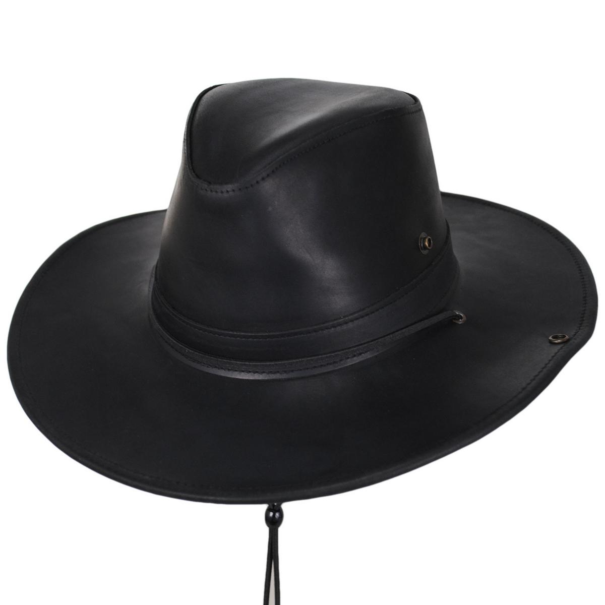 Henschel | Oiled Leather Aussie Fedora Hat | 140370 | lead | BLACK