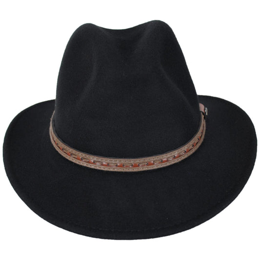 Scala | Traveler Crushable Wool Felt Safari Fedora Hat | 130484 | front | BLACK