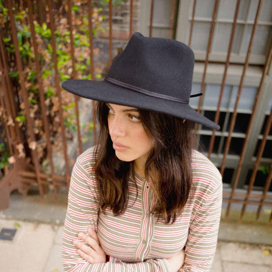 BRIXTON HATS | Juniper Packable Wool Felt Fedora Hat | 123935 | lsfone | BLACK