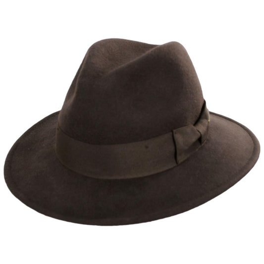 Indiana Jones | Officially Licensed Crushable Wool Felt Safari Fedora Hat | 130447 | lead | BROWN