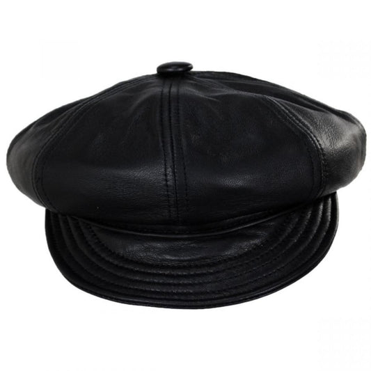 NEW YORK HAT CO | Spitfire Lambskin Leather Newsboy Cap | 161109 | front | BLACK