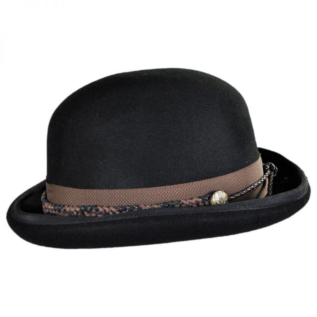 Conner | Steampunk Wool Felt Bowler Hat | 130908 | profile | BLACK