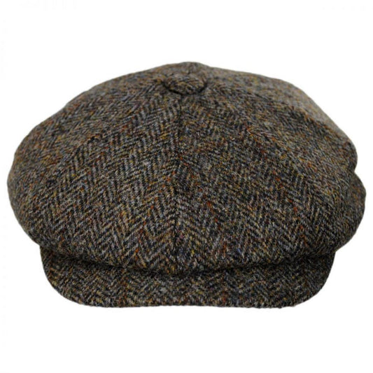 Jaxon & James | Northbay Harris Tweed Wool Newsboy Cap | 170001 | front | OLIVE/BROWN