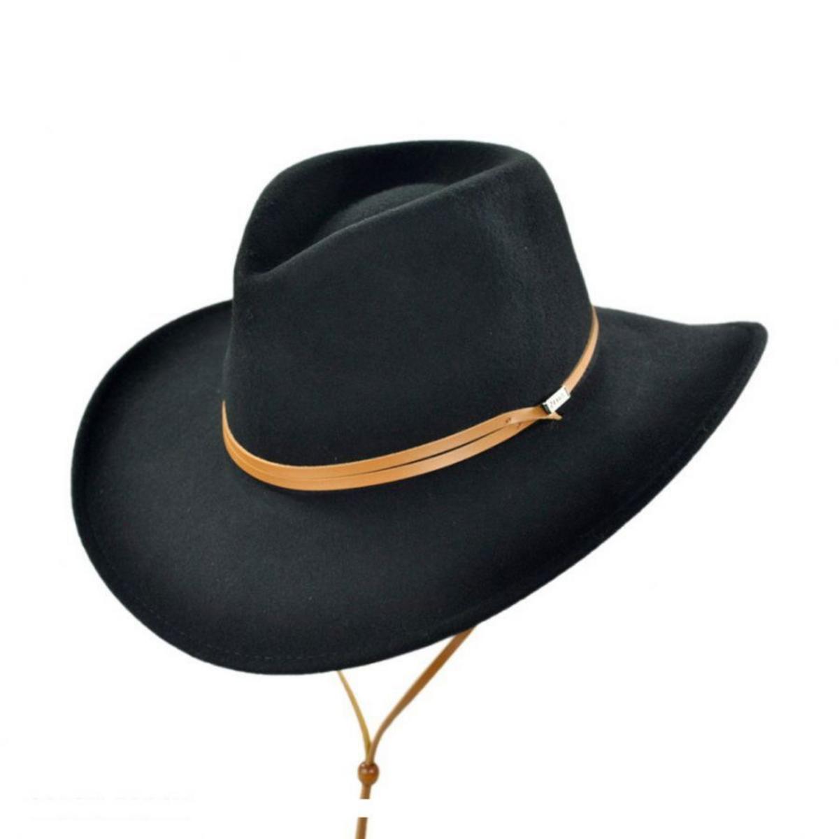 Jaxon Hats | Crushable Wool Felt Chincord Outback Hat | 132002 | lead | BLACK