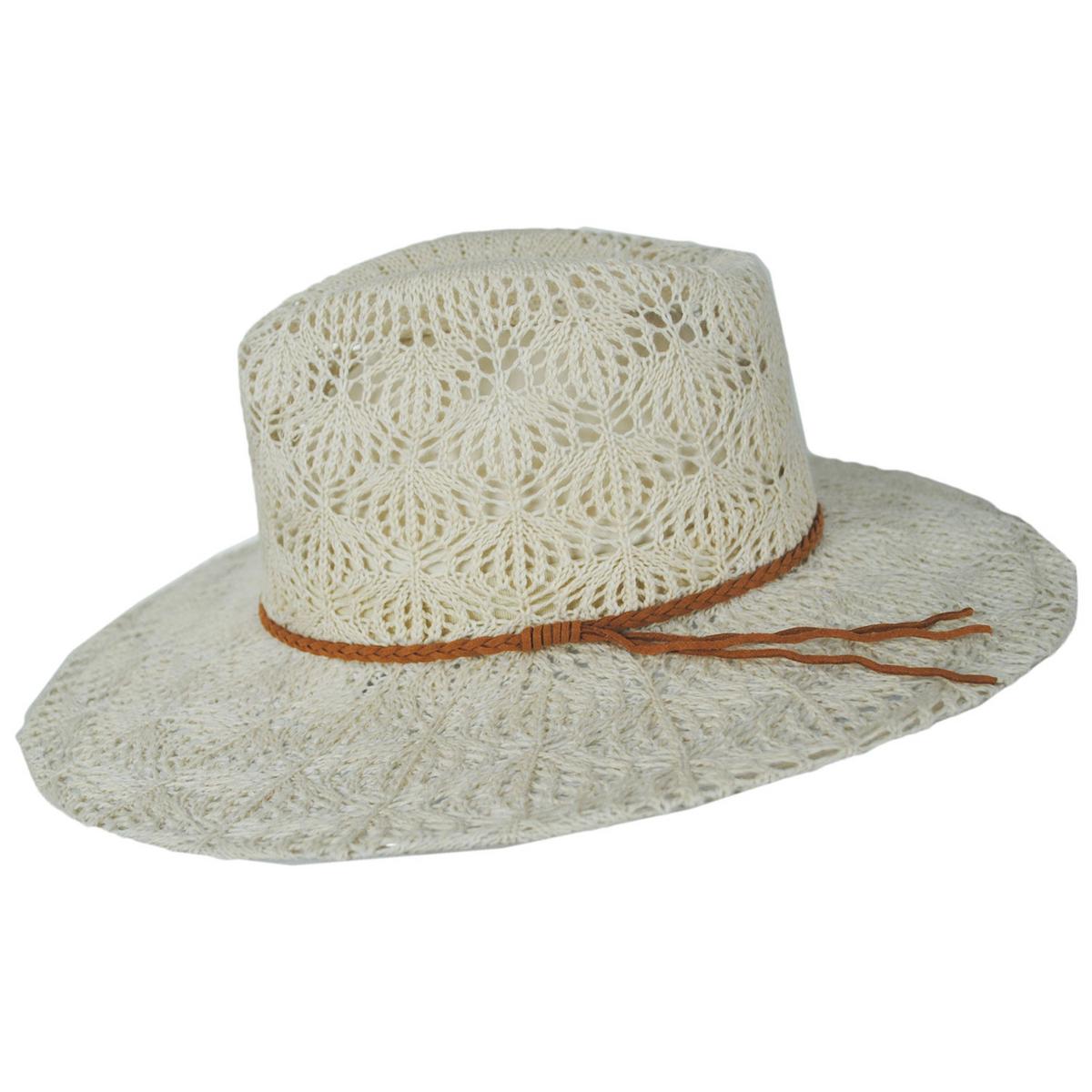 Scala | Aubree Lace Knit Outback Ranch Fedora Hat | 106442 | profile | NATURAL
