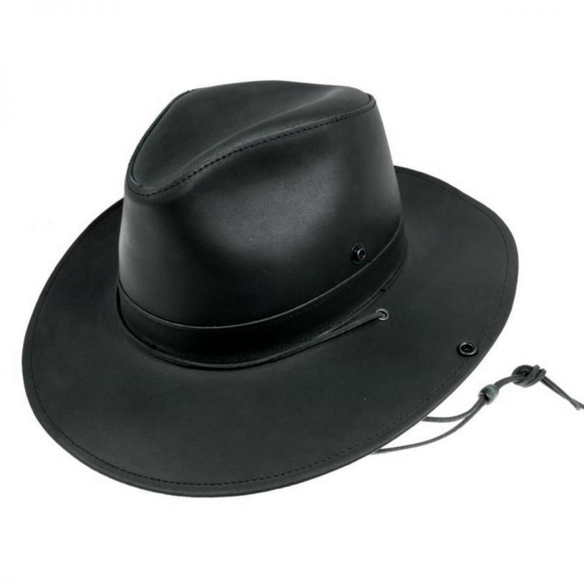 Henschel | Leather Aussie Fedora Hat | 140306 | front | BLACK