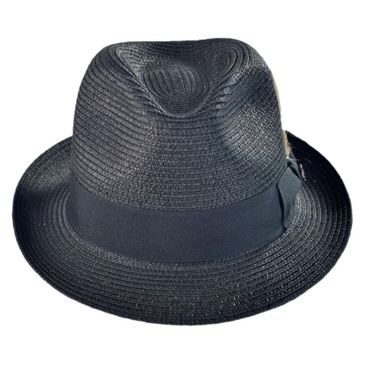 Jaxon Hats | Wholesale Toyo Straw Braid Trilby Fedora Hat B2B Pre-Pack | B2B128500 | front | BLACK