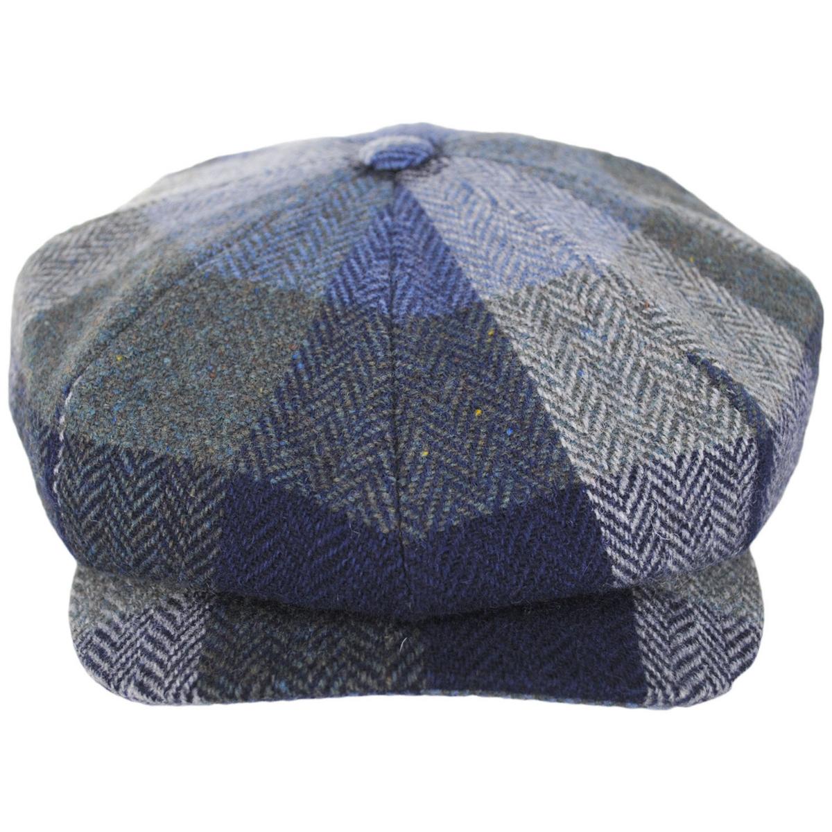 Wigens Caps | Magee Tweed Herringbone Patchwork Wool Newsboy Cap | 161972 | front | NAVY