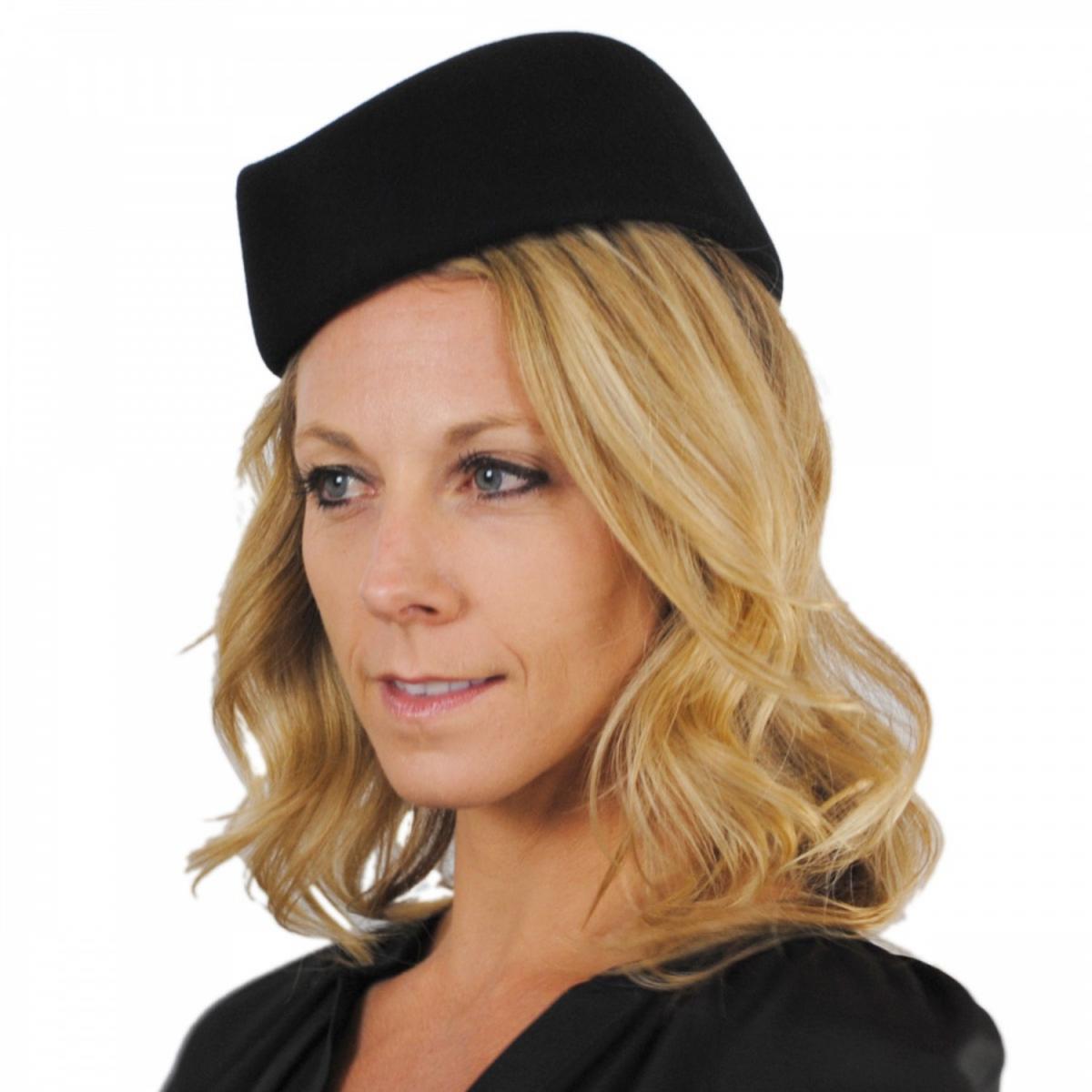 sur la tete | Stewardess Wool Felt Pillbox Hat | 157021 | front | BLACK
