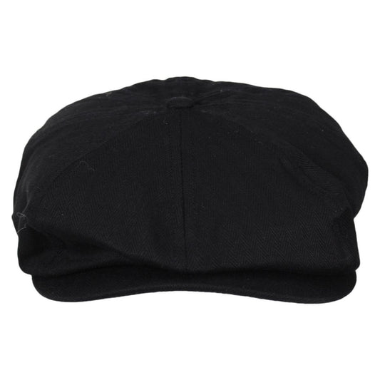 BRIXTON HATS | Baby Brood Tonal Herringbone Cotton Newsboy Cap | 510200 | front | BLACK